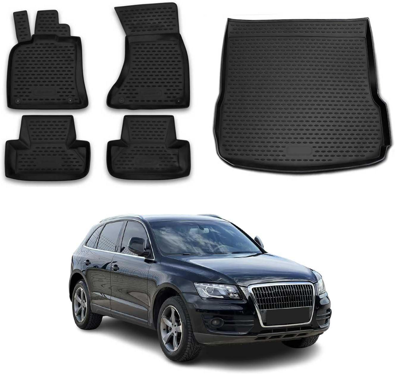 OMAC Custom Floor Mats & Cargo Liners for Audi Q5 SQ5 2009-2017 Black 5 Pcs