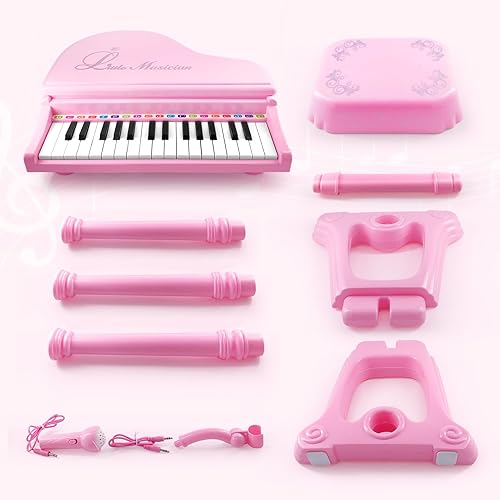Vista 33 de Love & Mini - Piano/teclado de juguete para niños de 3 a 5 años como regalo de cumpleaños, con 24 teclas, color rosa; instrumento musical de juguete