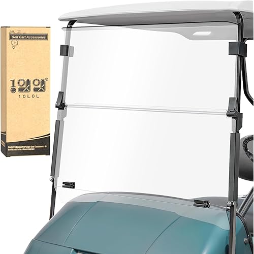 10L0L Clear Golf Cart Windshield for EZGO TXT/Medalist Gas and Electric 1995-2013, Foldable Windscreen with High Strength PC Material, Anti-UV and Impact Resistant