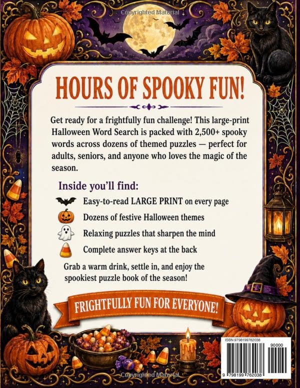 Halloween Word Search: Large Print Puzzle Book for Adults, Seniors & Teens — 2,500+ Spooky Words Across 80+ Themed Puzzles for Hours of Frightfully Fun Relaxation image 3