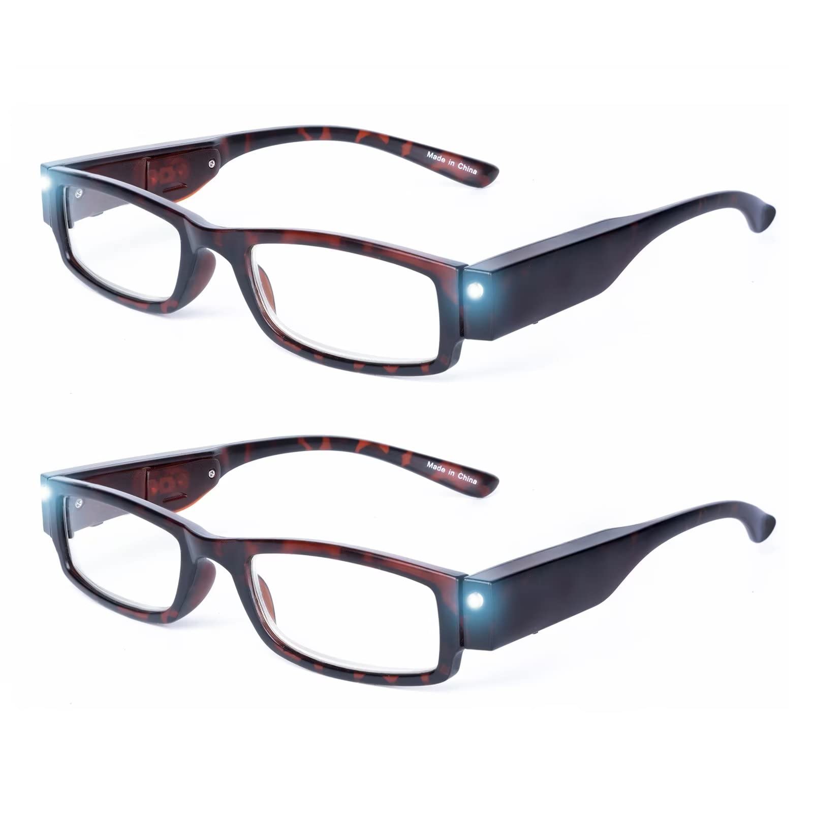 tide Optical2 Pack Reading Glasses with Lights for Women Men Bright Led Readers Lighted Magnifier Blue Light Blocking