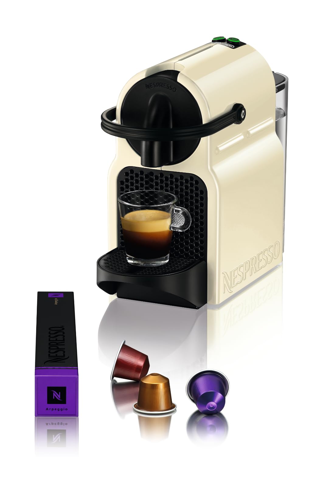 Nespresso De'Longhi EN 80.CW Inissia Capsule Machine, High Pressure Pump and Energy Saving Function, Automatic Power Off 9 Minutes, Cup Capacity for Espresso and Lungo, 0.7 L Water Tank, Vanilla Cream