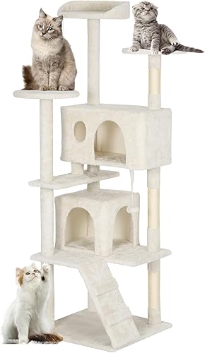Miniatura 23 de FDW | Torre para Gatos de 54" | Gris Oscuro | Centro de Actividades Interior Multinivel con Postes Rascadores de Sisal, Condos, Perchas de Felpa,