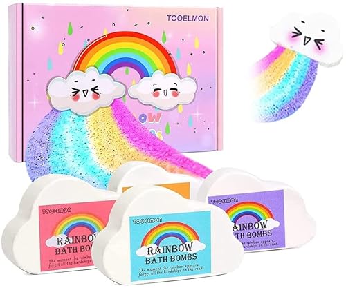 TOOELMON Regenbogen Badebomben Geschenkset, 4 große handgefertigte Badekugeln mit natürlichen Inhaltsstoffen Cover