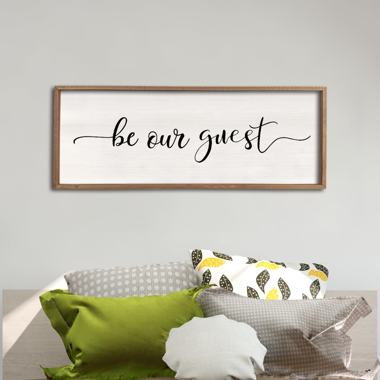 Be Our Guest Wall Decor Sign 40”X15” Large Master Bedroom Above Bed Wall Decor Wood Framed Guest Room Sign Simple Rustic Farmhouse Over Bed Bedside Wall Art ?Wood
