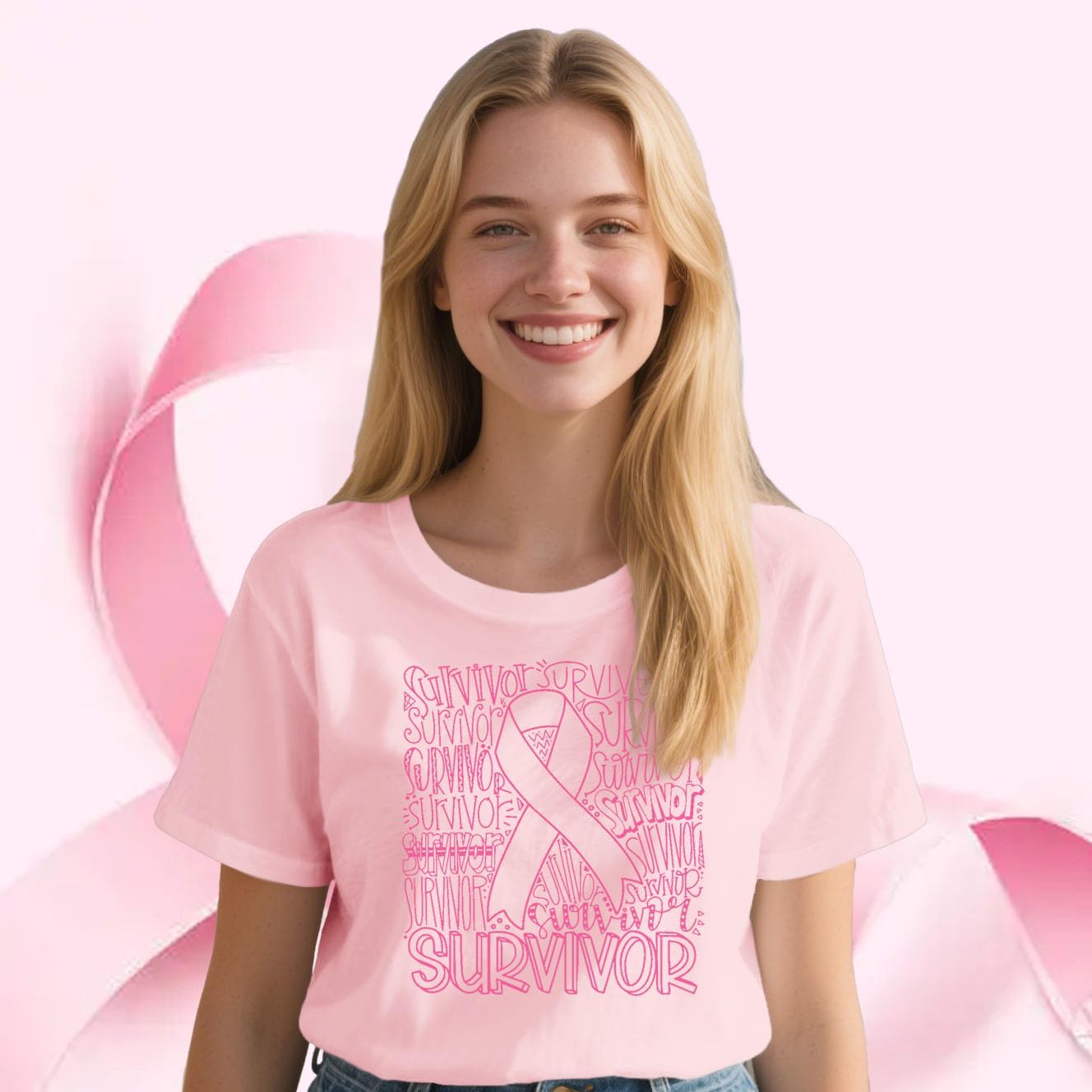 Breast Cancer Shirts for Women Breast Cancer Survivor T-Shirt Pink Ribbon Tee Top - Image 3