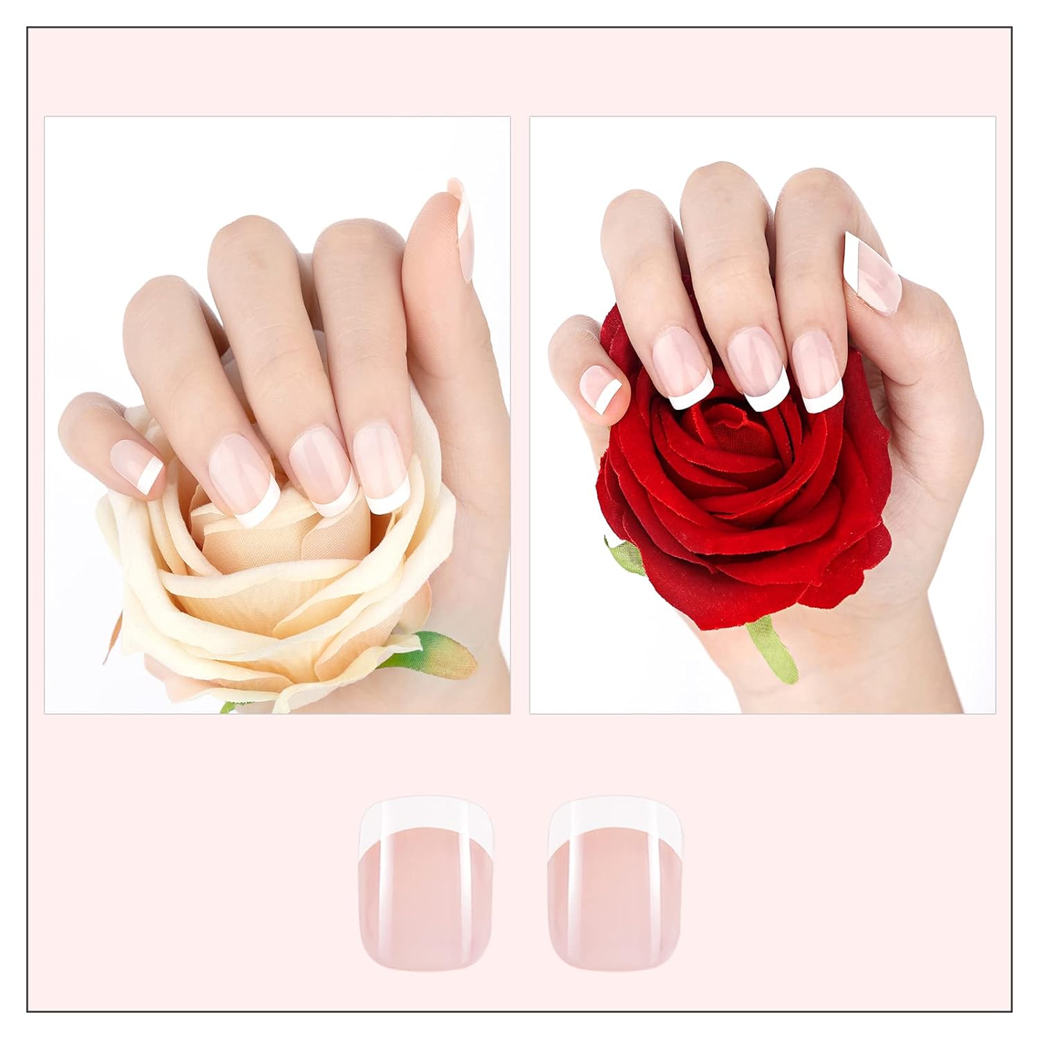 48 Pieces White French Press On Nails Kit, 2 Sets of Nails