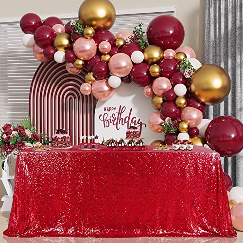 Image of B-COOL Red Sequin Tablecloth Christmas Table Overlays Valentine's Day Table Linen Red Sparkly Wedding for Gathering Banquet Linens 90x156 Inch