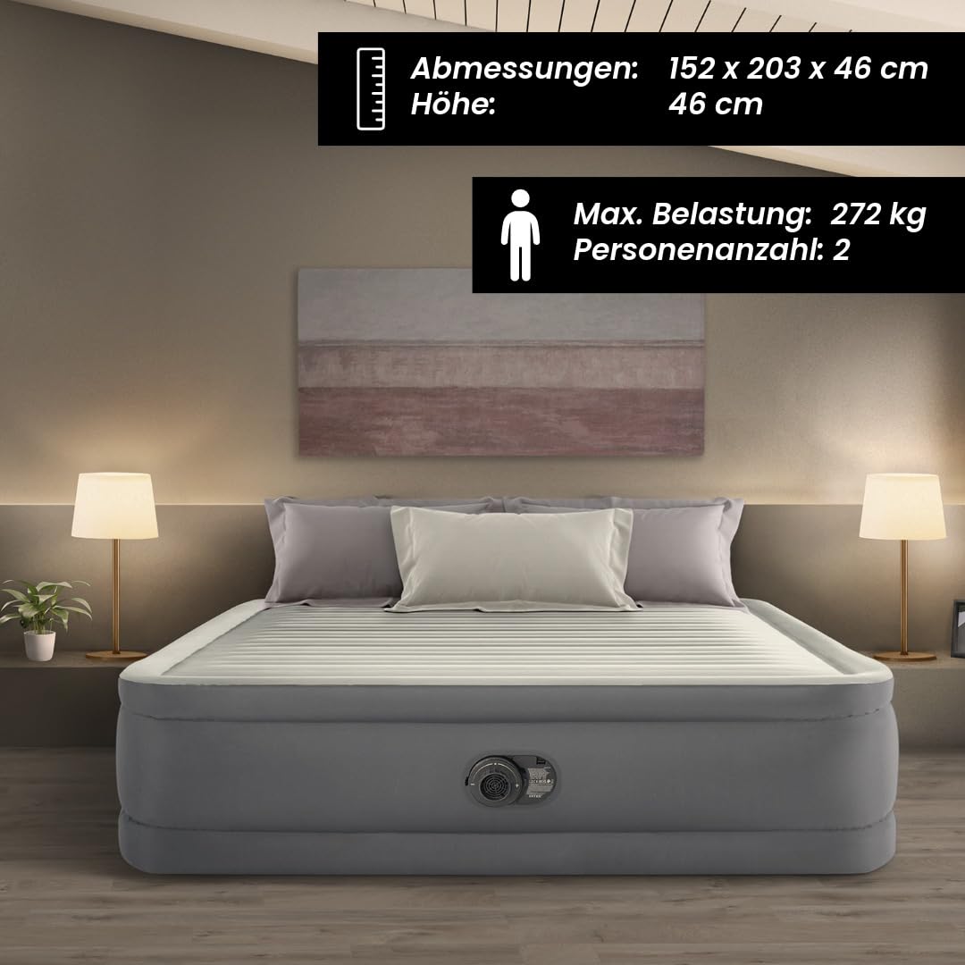 Intex 64906ND - Materasso Dura-Beam PremAire Matrimoniale Autogonfiante, 152x203x46 cm