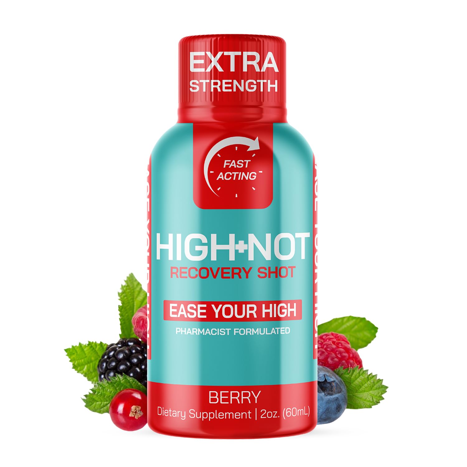 HIGH NOT Berry Flavored Recovery Shot – Rapid Relief for Intense THc̈̈ Effects – Fast-Acting Plant-Based Energy Shot – Vegan Brain Booster & Morning Recovery Drink