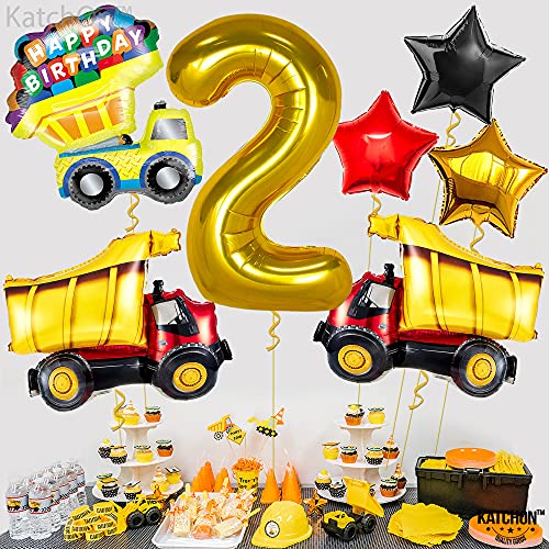 Katchon, Construction Balloons 2Nd Birthday Set - Truck Balloons 2Nd Birthday Decorations For Boys | Gold 2 Year Old Balloon, Truck Birthday Party Decorations | Construction Birthday Party Supplies #TOP2