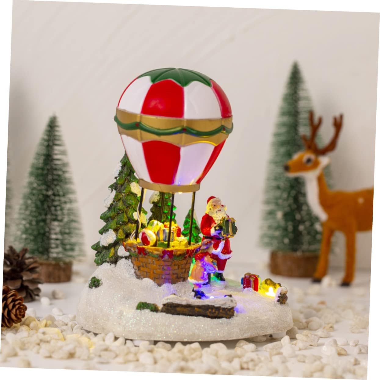 Lighted Music House Ornament Christmas Table Decor Hot Air Balloon Design Festive Desktop Decoration for Holiday Home Warm Atmosphere Christmas