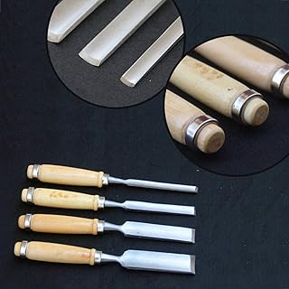 ZHONGJIUYUAN 4Pieces Gouge Set Wood Carving Chisel Tool 8/12/18/20mm Cutting Edge Width Hand DIY Carving Woodworking Tools for Carpenter