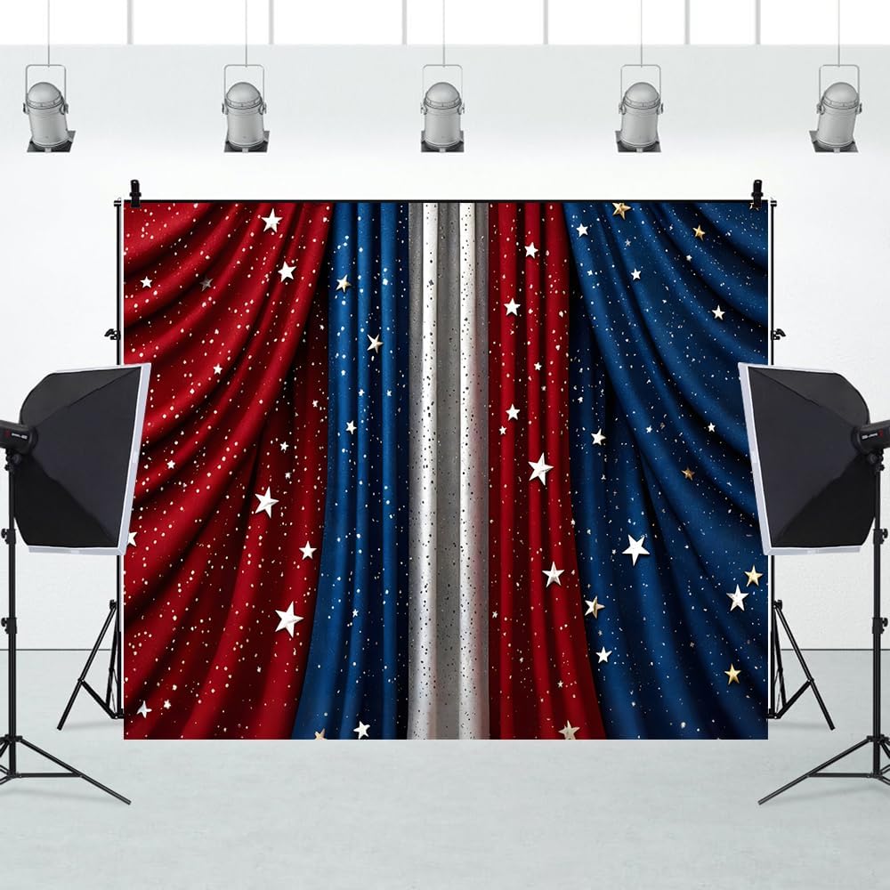 12x8ft 4th of July Backdrop Red White Blue Patriotic Photo Backdrop Fourth of July Decorations American Flag Theme Memorial Veterans Day Photography Background Family Photoshoot Studio Props