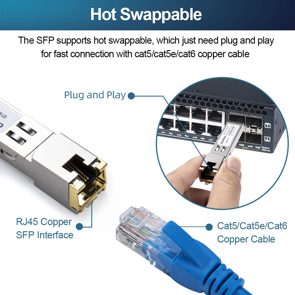Lot de 10 modules émetteurs-récepteurs RJ45 en cuivre SFP, 10/100/1000Base-T 100 m pour Cisco, Netgear, Mikrotik, Ubiquity, DLink, etc. Commutateur ouvert