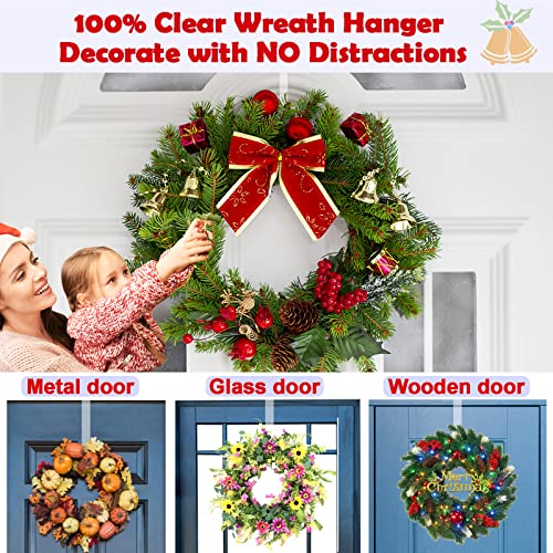 Wreath Hanger,12” Clear Wreath Hooks For Front Door,2 Pack Over The Door Easter Christmas Decoration Hangers Fall Halloween Wreaths Holder,Non Scratch Wreath Hangers For Front Door Décor Welcome Sign #TOP1