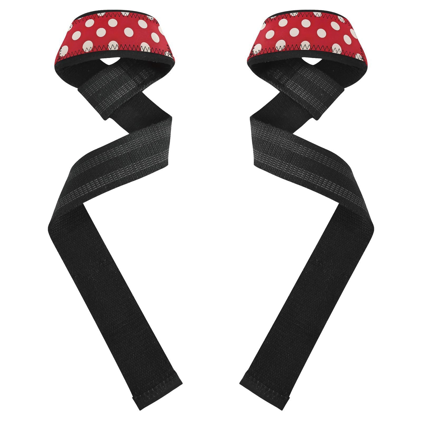 Nander Red and White Dots Wrist Straps for Weightlifting,Lifting Straps with Neoprene Cushioned Wrist Padded and Anti-Skid Silicone for Strength Training,Bodybuilding,Deadlifting