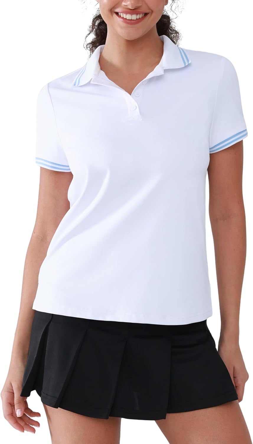 Womens Golf Polo Shirts Short Sleeve V Neck Collared Shirts Tennis Work Athletic Golf Tops