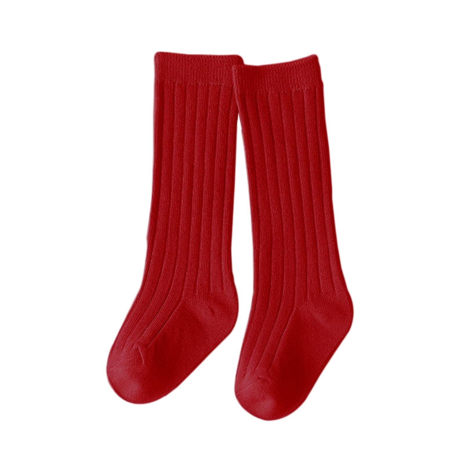 Unisex Kids and Toddlers' Knee High Socks Infant Seamless Mid Calf Socks Floor Socks Children Fashion Crew (Red, XS)