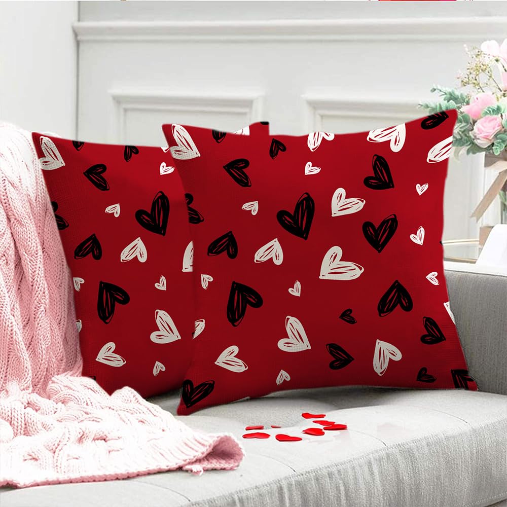DFXSZ Set Di 2 Federe Per Cuscini San Valentino 45x45 Cm - Cuori Rossi E Rosa - Morbido Poliestere Con Cerniera - Solo Fronte Stampato