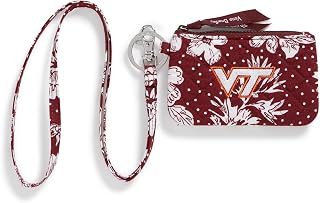 womens Cotton Collegiate Zip Id Case and Lanyard Combo (Multiple Teams Available) Keyring, Maroon/White Rain Garden With Virginia Tech - Recycled Cotton, One Size US