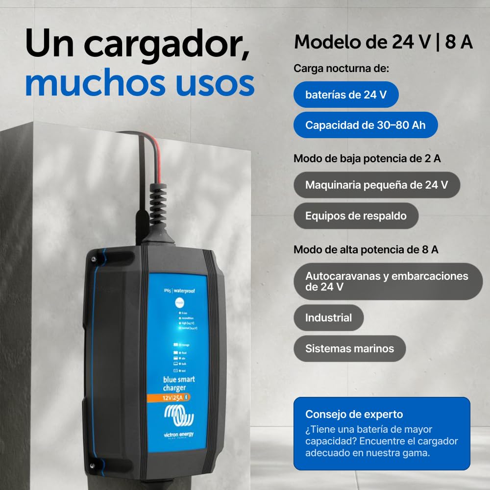 Victron Energy Blue Smart IP65 12-Voltios 25 amperios 230V, Cargador de Batería, Bluetooth (CEE 7/17)
