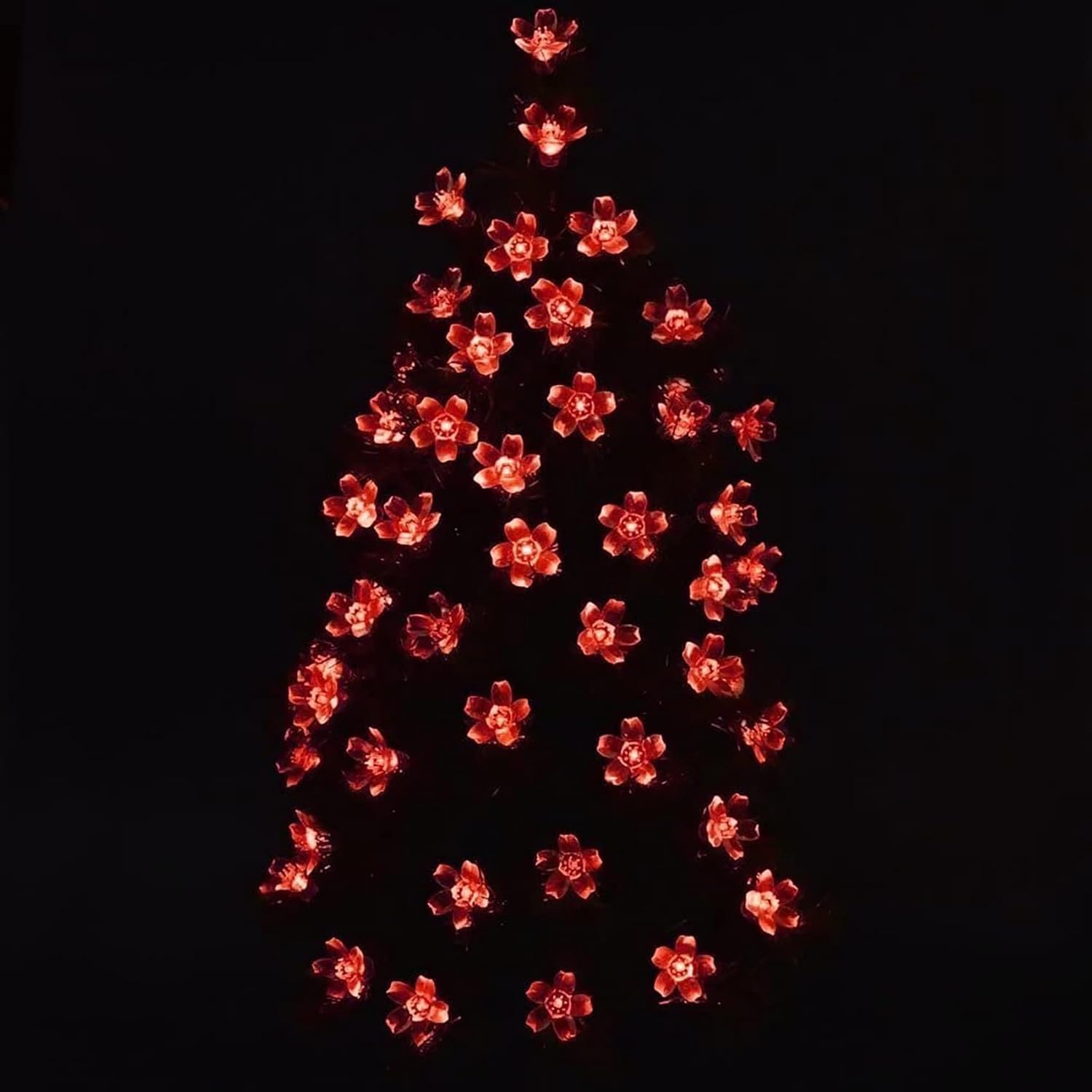 Cherry Blossom Flower String Lights, 32FT 100 LED Plug in Warm White Fairy Lights, 24V Waterproof Outdoor Indoor Lights for Garden, Wedding, Christmas, Home Decor (red)