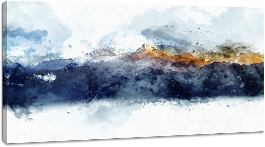 Abstract Artwork Canvas Wall Art for Bedroom Living Room Modern Navy Blue Abstract Mountains Print Poster Picture for Bathroom Kitchen Wall Decor 1 Pieces Framed Ready to Hang 24" x 48" x 1 Piece 24inchx48inch