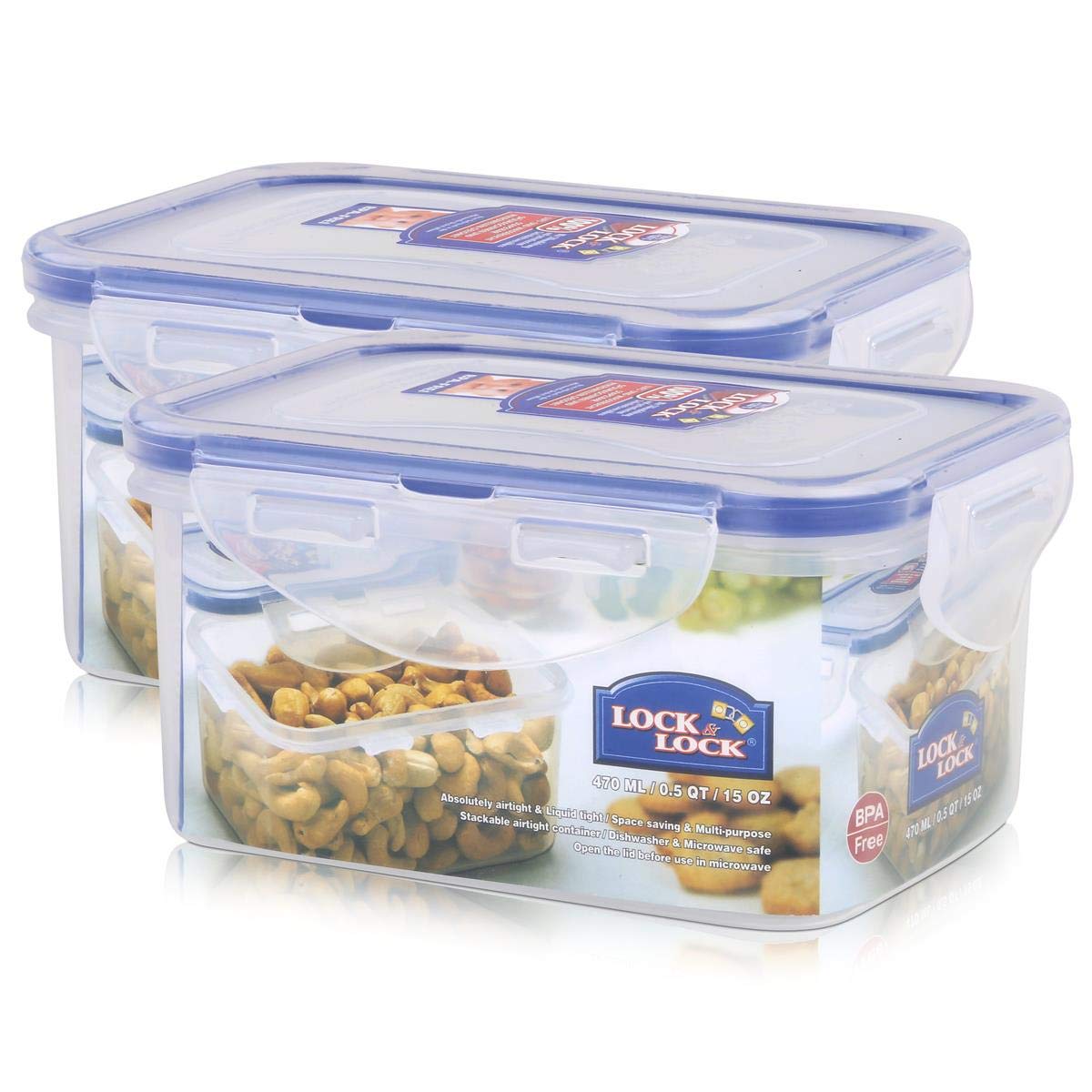 2 X Lock & Lock Stackable Airtight Container Rectangular 470ml - HPL807