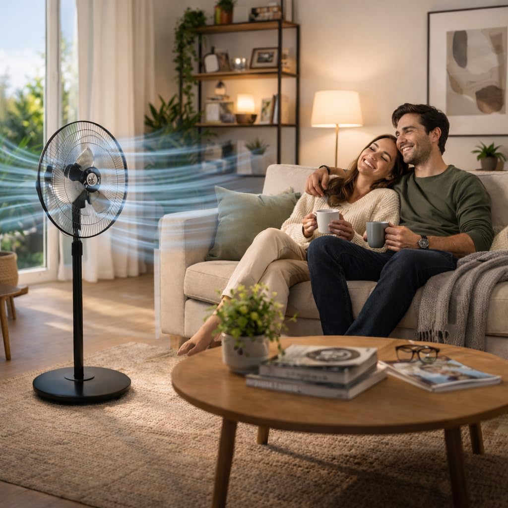 Ventilador de Pie Industrial OSO 80W Potente y Silencioso, 3 Velocidades, Altura Regulable 130 cm, Oscilante, Base Pesada Estable, 3 Aspas Resistentes, Ventilador para Hogar, Oficina, Taller y Terraza