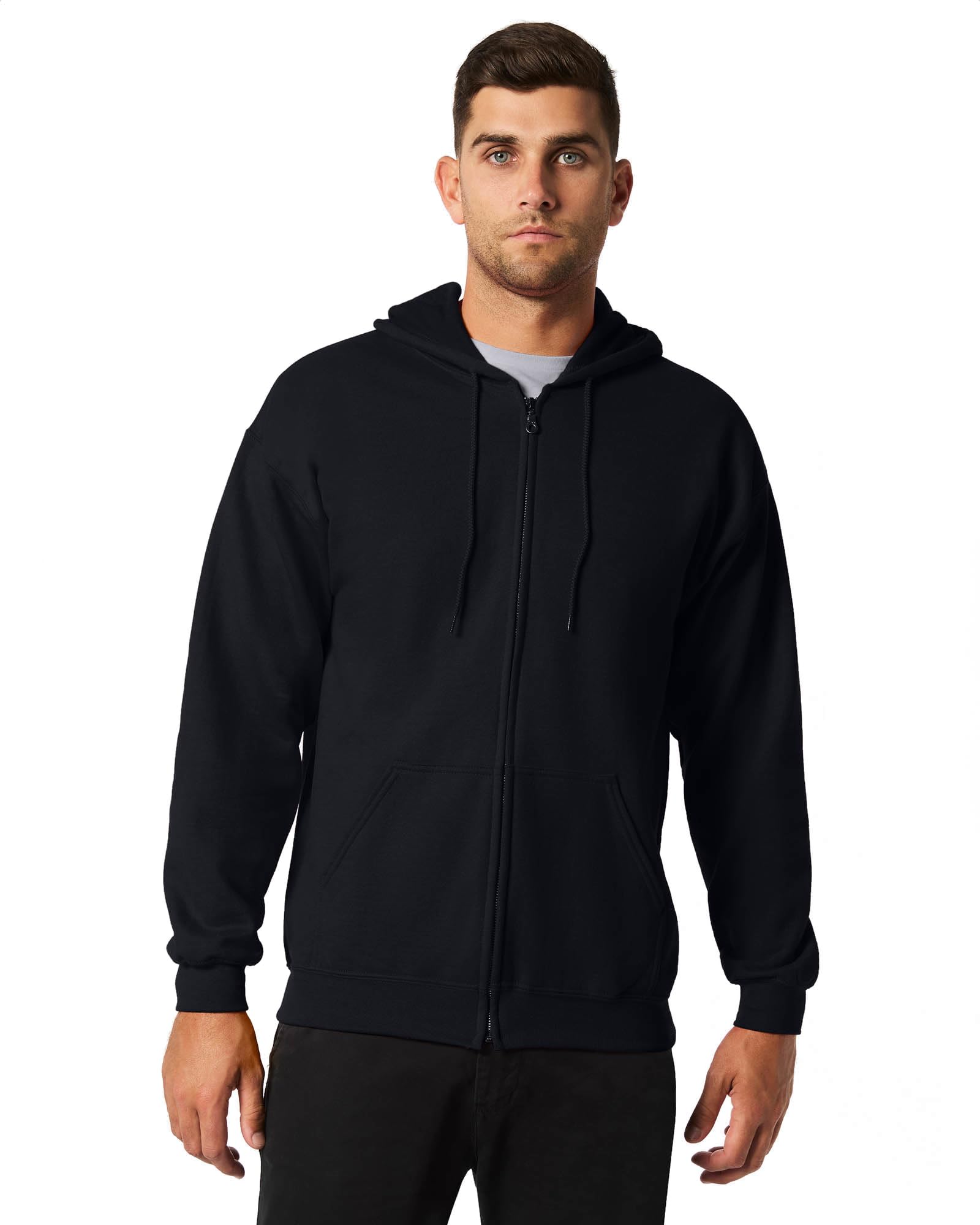 Gildan Heavy Blend Unisex Adult Full Zip Hooded Sweatshirt Top (5XL) (Black)