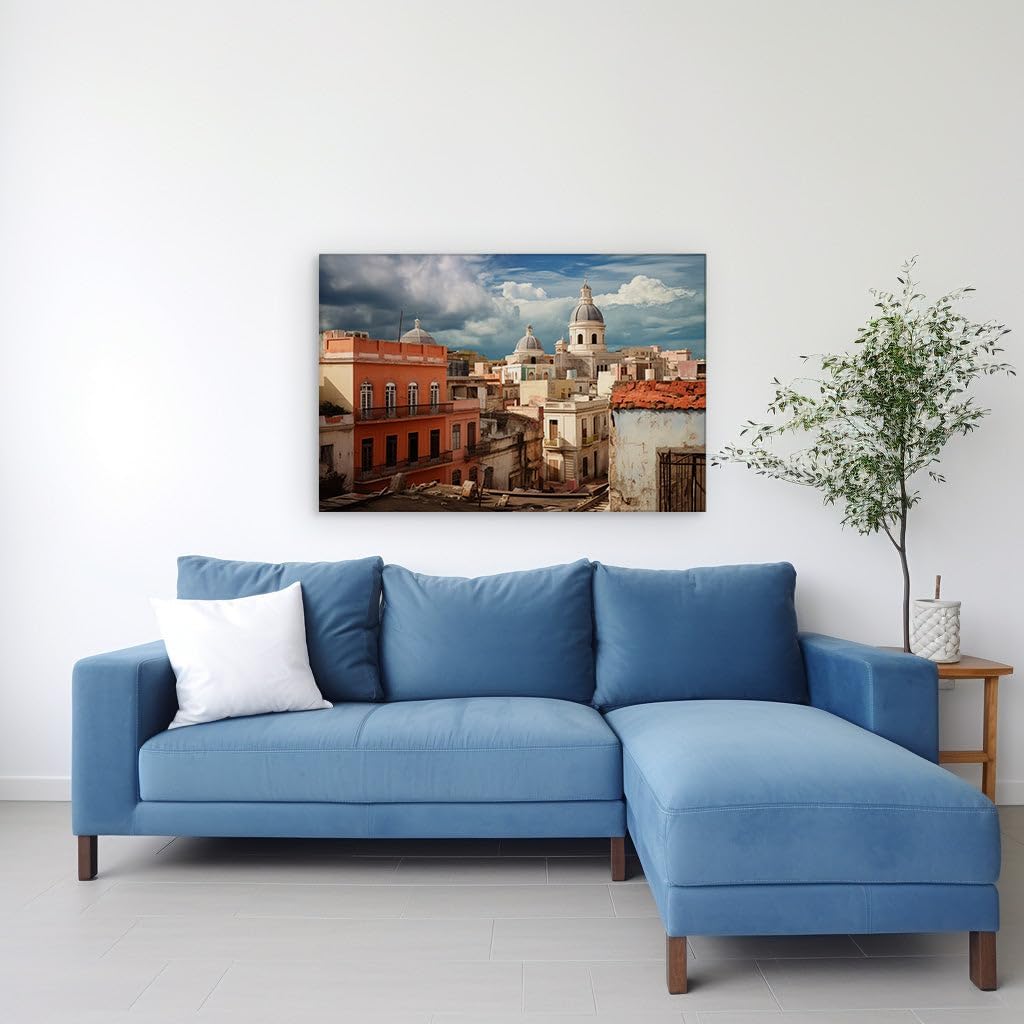 Canvas for Living room. Whispers of Time Among the Hues: Capturing the Essence of a Historic Cityscape, 27 x 18 inch Canvas Wall Art - Contemporary Masterpieces - Modern Home Decor