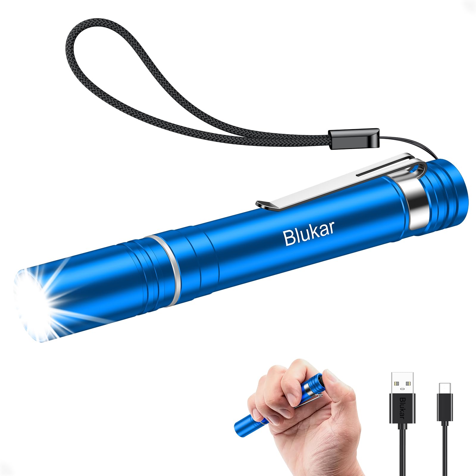 Blukar Mini Pen Torch Rechargeable-Super Bright Penlight with Pocket Clip