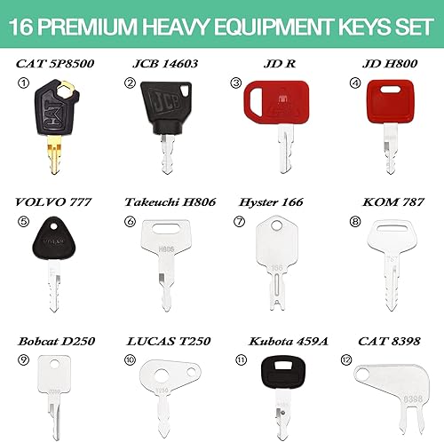 Miniatura 2 de YASASHII Juego de 16 llaves de equipo pesado para CAT Case JD Komatsu Kubota Yanmar Daewoo Hyster Takeuchi y más juego de llaves de encendido de
