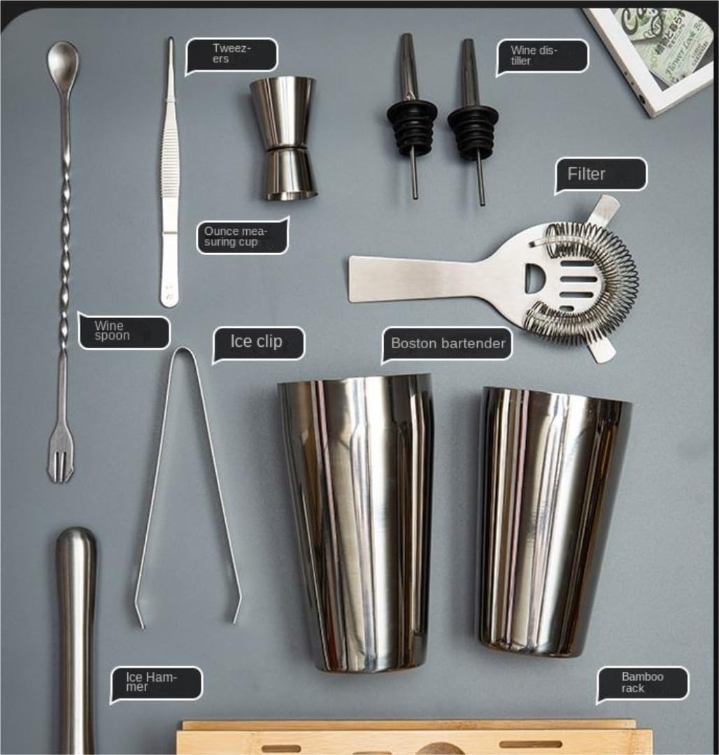 Cocktail Set Cocktail Shaker Set Cocktail Zubehör 10-teiliges Barkeeper-Set, Edelstahl-Mixer, Bar Mit Ständer, Cocktail-Maker, Shaker-Werkzeug-Set, Cocktail-Shaker-Set Barkeeper Set Bar Set ( Color :