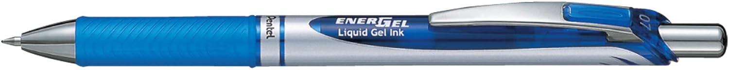 Pentel Ballpoint Pen Knock type ENERGEL 0.7mm [Silver shaft/Blue ink] x 2 pieces (Japan Import)