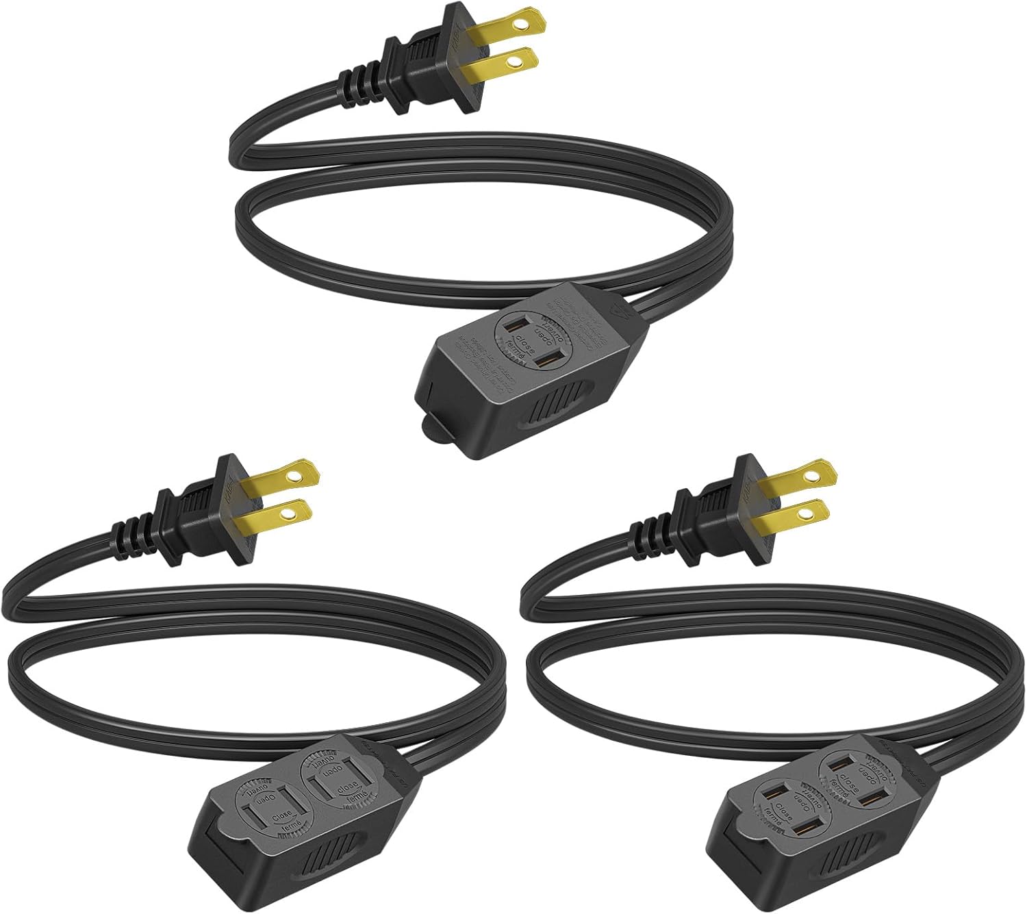 DEWENWILS 3 Outlet Extension Cord, 2 Prong Extension Power