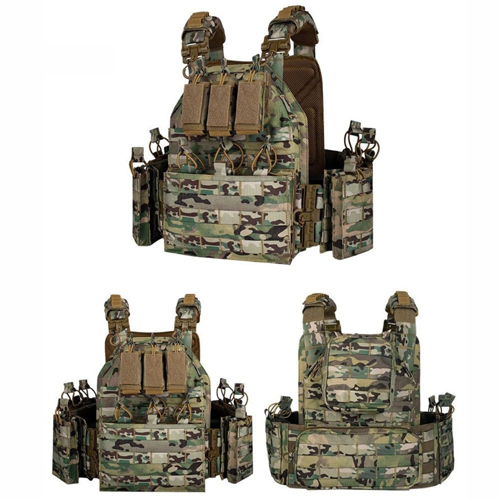 Chaleco Táctico Hombre Mujer Sistema MOLLE,Chaleco Portaplacas Liberación Rápida Ajustable Transpirable Nylon 1000D Airsoft Paintball Senderismo Caza Actividades Outdoor