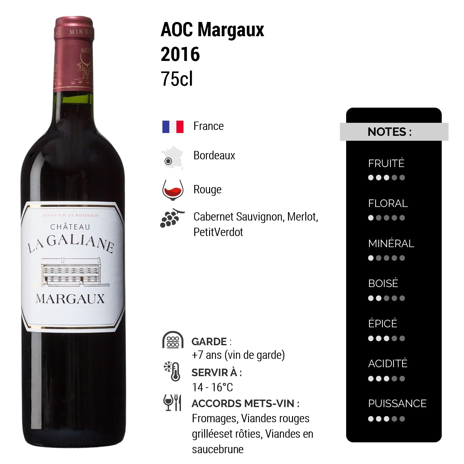 Château La Galiane Margaux - Rouge 2016 - Vin Rouge de Bordeaux (3x75cl)