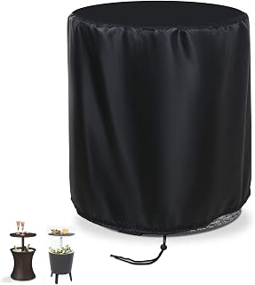 TheElves Patio Cooler Bar Table Cover Design for Keter 7.5-Gal Cool Bar Table, Outdoor Patio Round Beer Cooler Table Cover, Waterproof Barrel Cool Bar Table Cover, 21" D X 23" H, Black