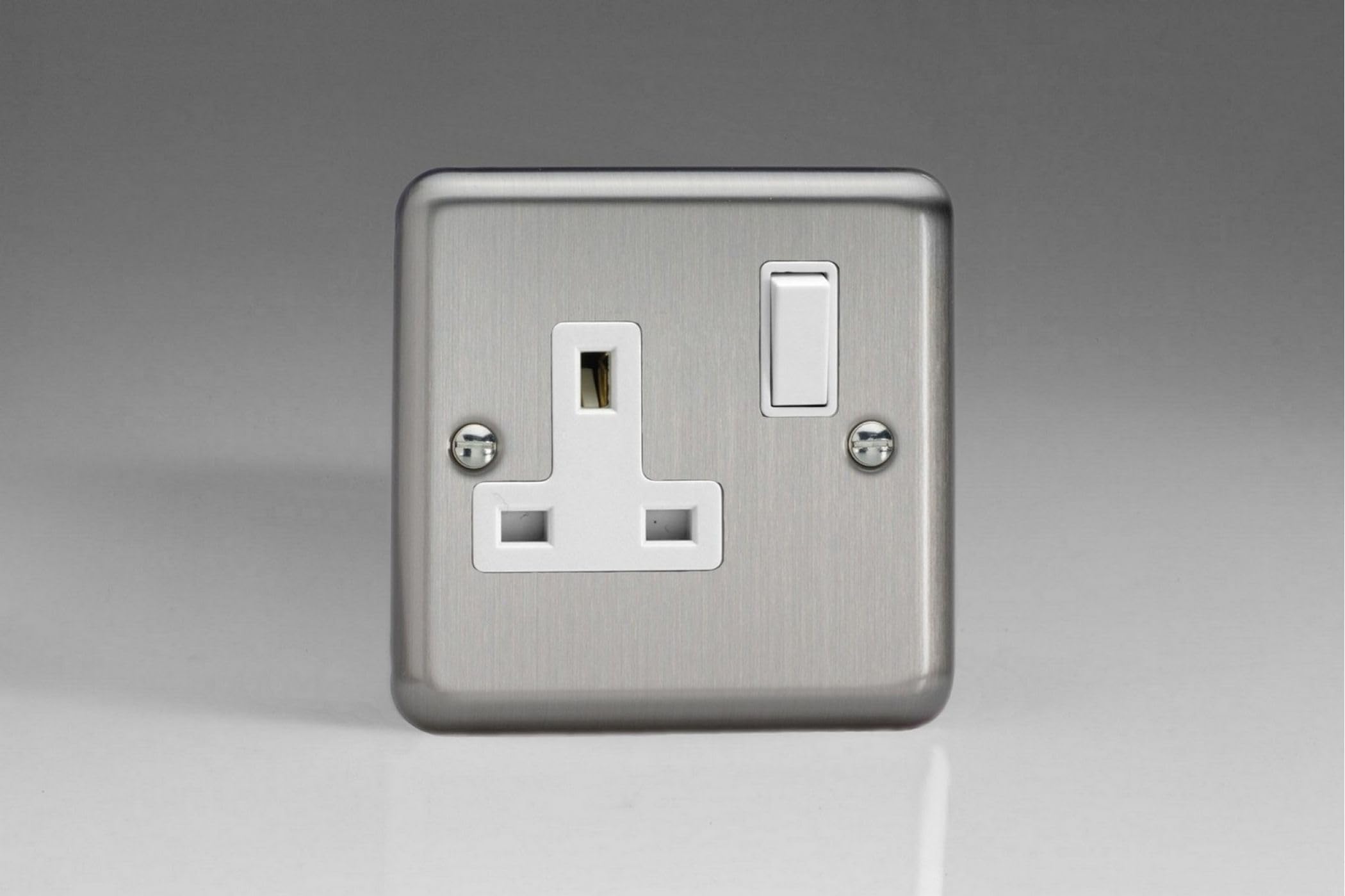 Varilight - 1 Gang 13 Amp Single Switched Socket Matt Chrome - XS4W, 86x86x31mm