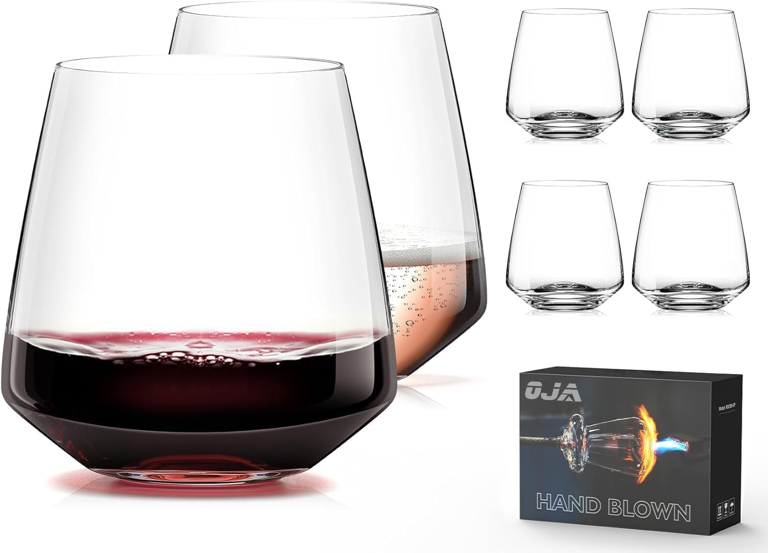 Weingläser ohne Stiel, 383 ml, mundgeblasene Rot- und Weißweingläser, einzigartiges Geschenk für Sie zum Geburtstag, Hochzeit, Weihnachten, Jahrestag, 6 Stück