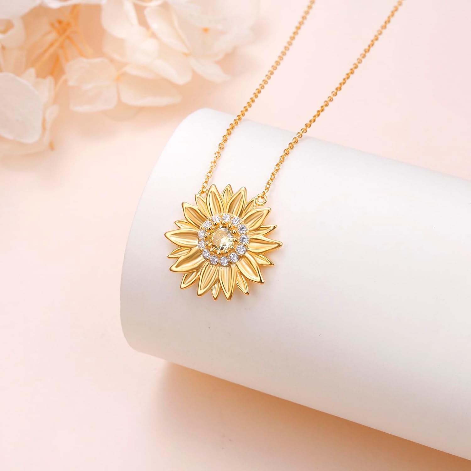 Sunflower Necklaces for Women 925 Sterling Silver Gold Sunflower Necklace with Cubic Zirconia Sunflower Jewelry Anniversary Mother’s Day Birthday Gift for Women - Image 3