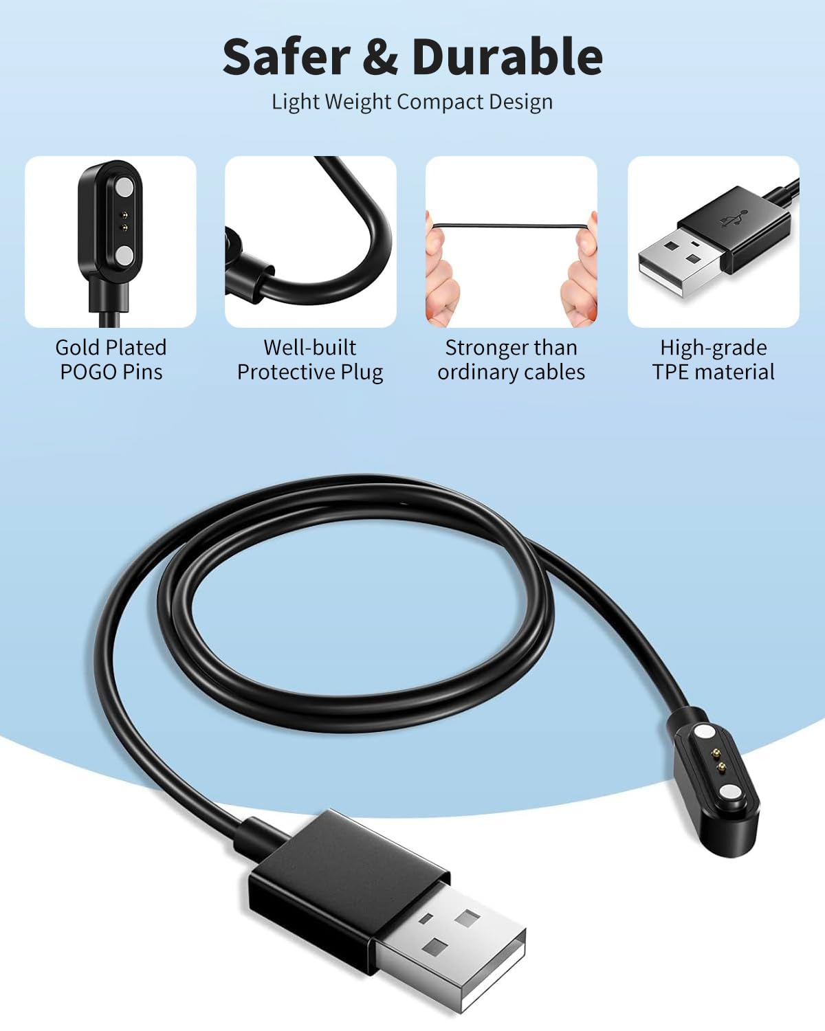 Caricabatterie per smartwatch Yoever IDW19 da 60 cm, 2 pin, USB, portatile, magnetico, cavo di ricarica per smart watch Yoever IDW19, confezione da 2