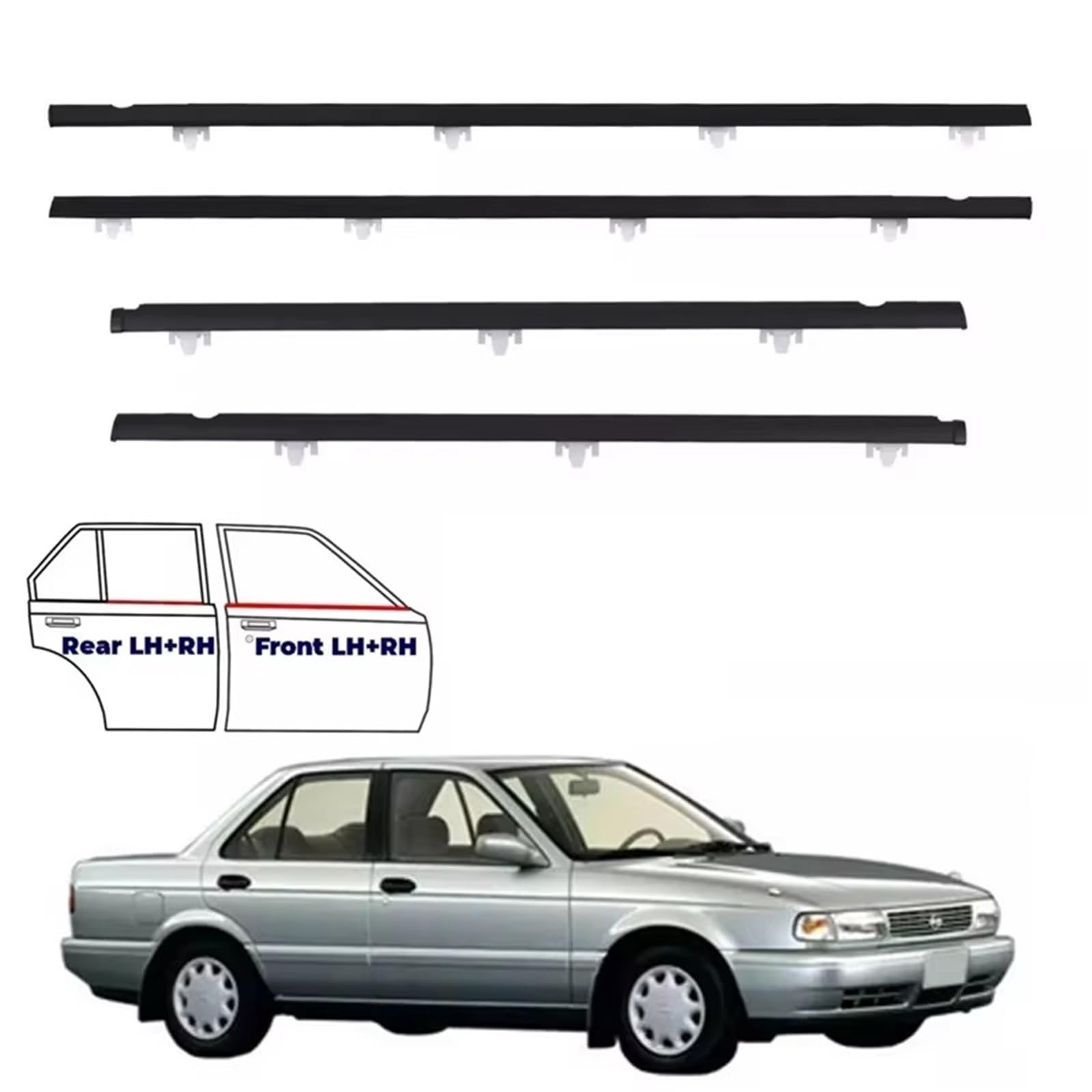Zestaw uszczelek do drzwi Nissan Sentra i Sunny B13 4-drzwiowy limuzyna (lata produkcji 1991-1994) 4-częściowy czarny