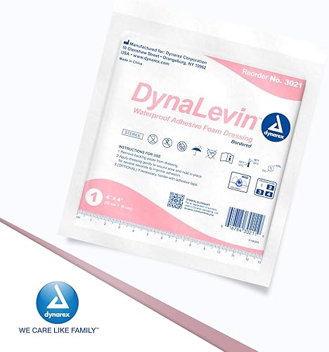 Miniatura 6 de Dynarex Dynalevin - Espuma adhesiva impermeable con bordes, 10 unidades, 4 x 4 pulgadas