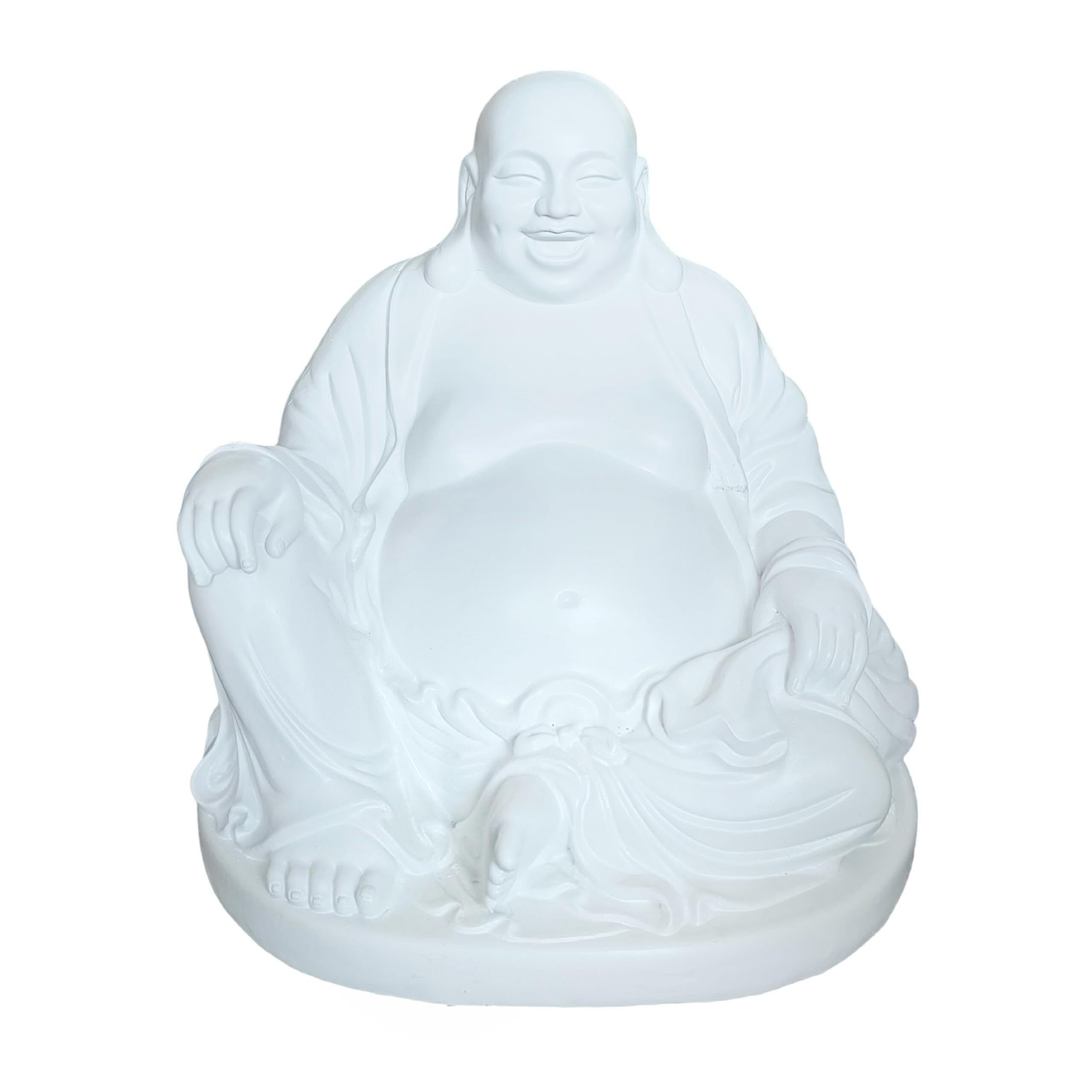 Relaxdays Laughing Buddha figure 45 cm, garden, indoor decoration, vintage stone-effect, weatherproof, frostproof, white