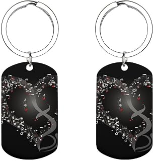 Lightweight Double-Sided Music Note Heart Keychain with Key Ring | Stainless Steel Car Key Holder, Portable Travel Key Organizer, Pet Tag keyring Decoration for Bag Backpack Handbag Jewelry