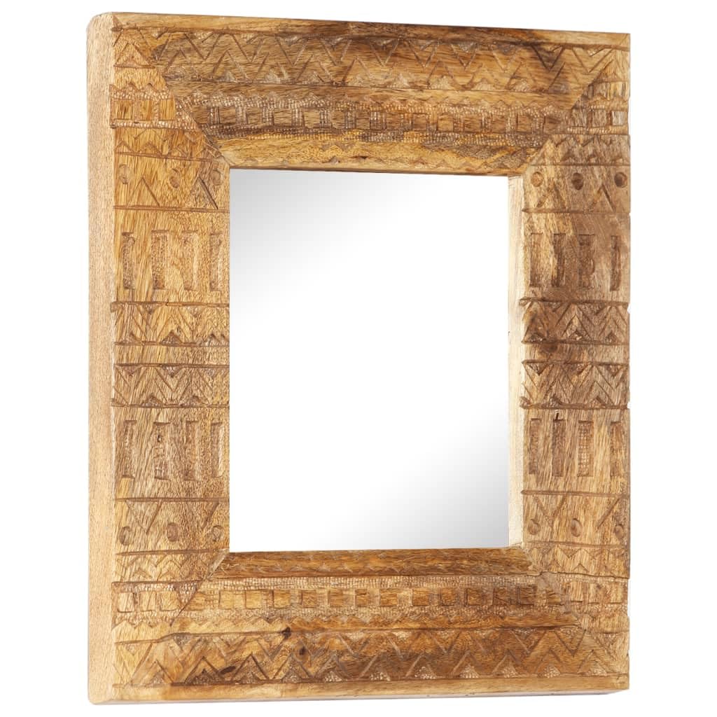 Ręcznie rzeźbione lustro z litego drewna mango, 50 x 50 x 2,5 cm, z ramą, lustro ścienne do łazienki, sypialni, salonu, dekoracyjne lustro stojące do przedpokoju i garderoby