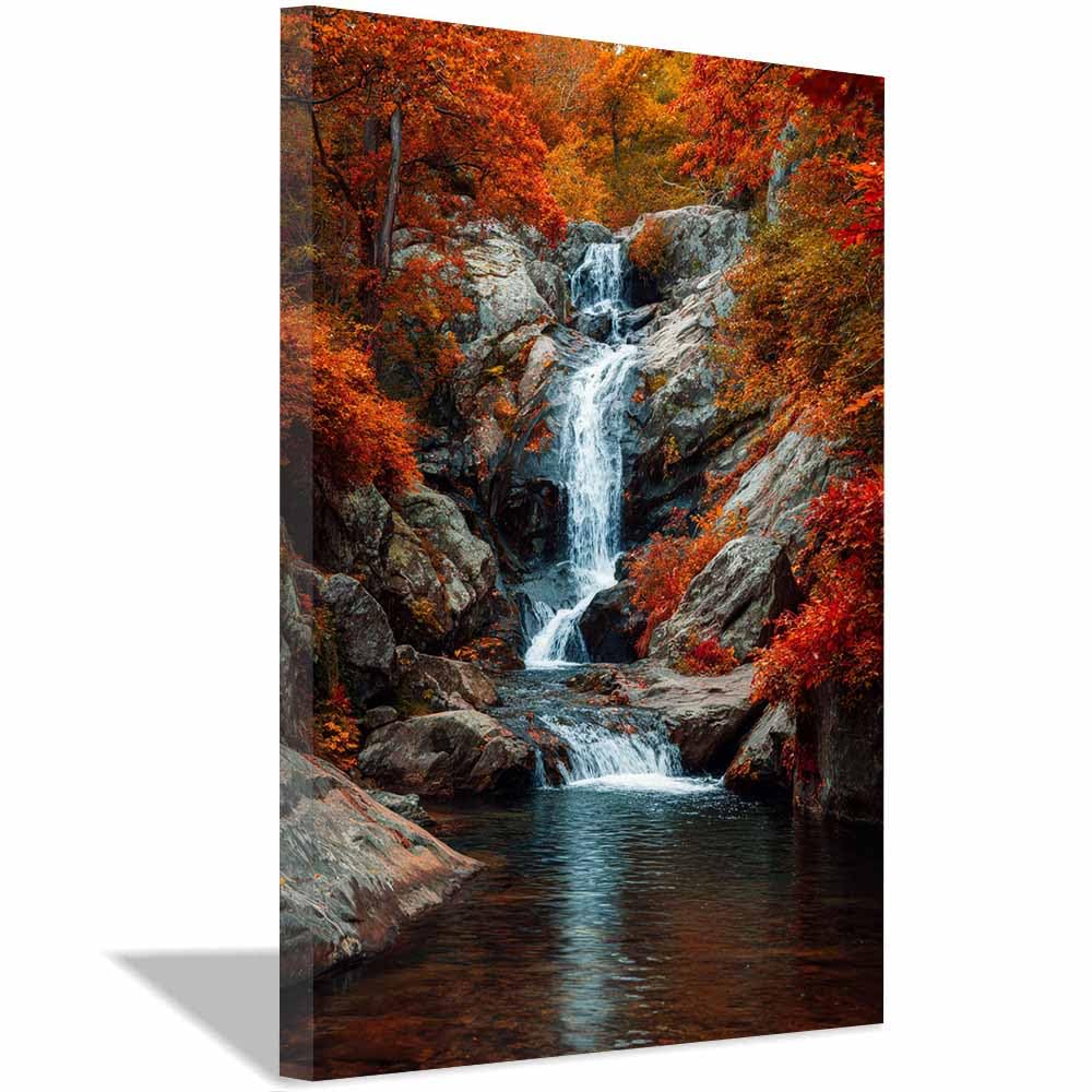 HUYEEI Landscape Wall Art Autumn Forests Waterfall Modern Canvas Print On Artwork, Suitable for living room, bedroom, for Kids Room Decoretc.(red)-70x100cm Framed